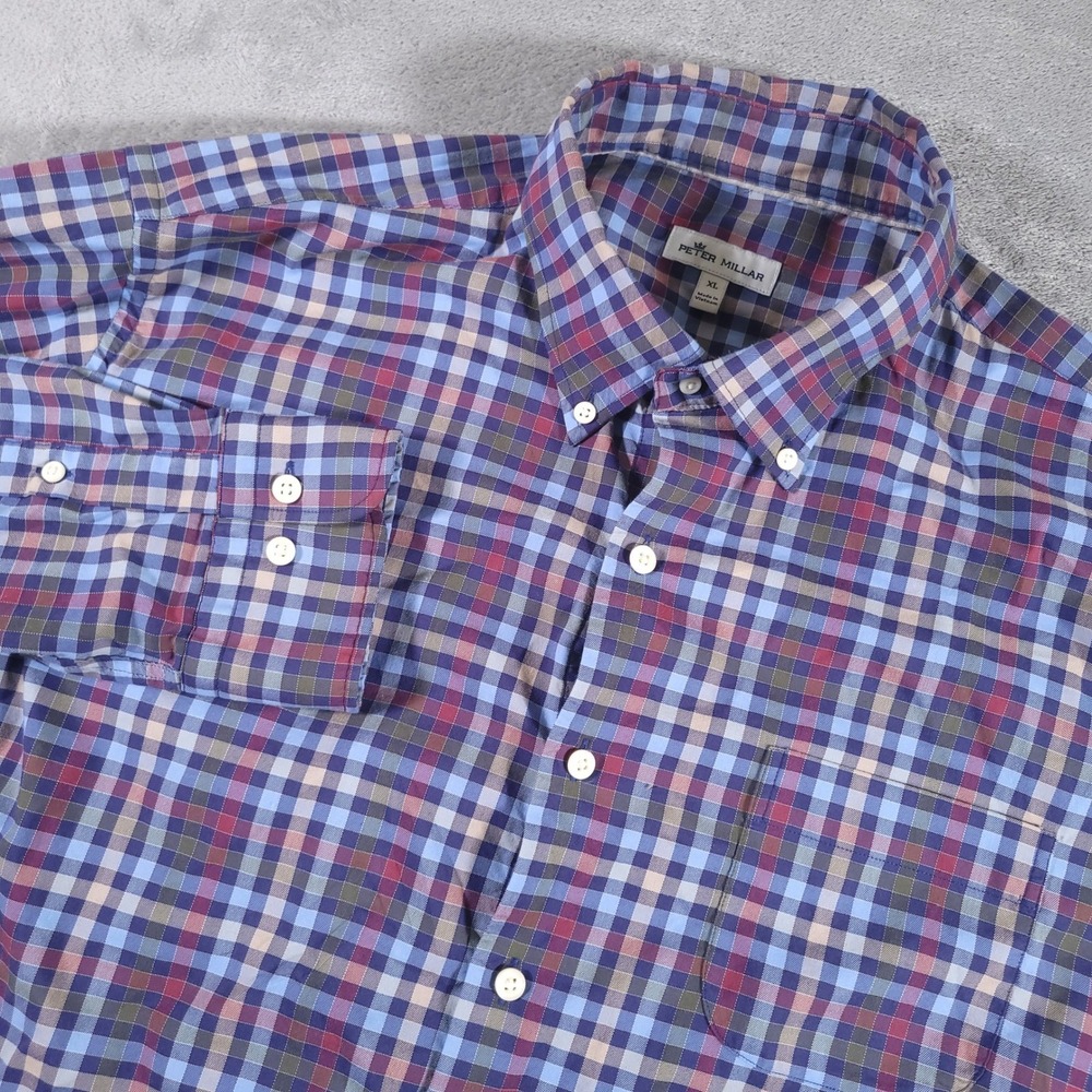 Peter Millar Shirt Mens XL Plaid Carlow Crown Lite Button Down L/S Stretch